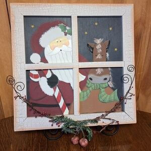 Ohio Wholesale " Santa Horse in Window" Wooden & Hand Painted Picture